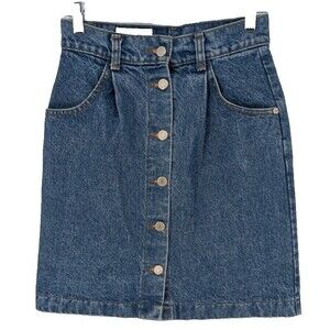 Y2K Cotton Ginny Denim Skirt Size 5 Blue Cotton Pleated  Western  Button Up